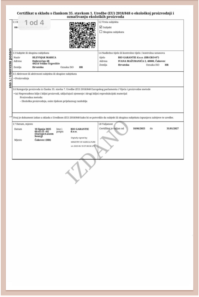 ekološki certifikat sibirske borovnice ili haskap borovnice